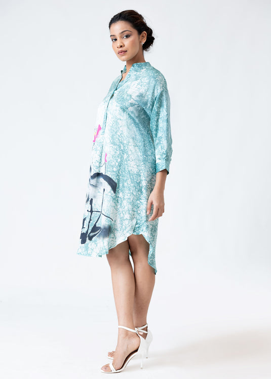 Batik short placket shirt dress