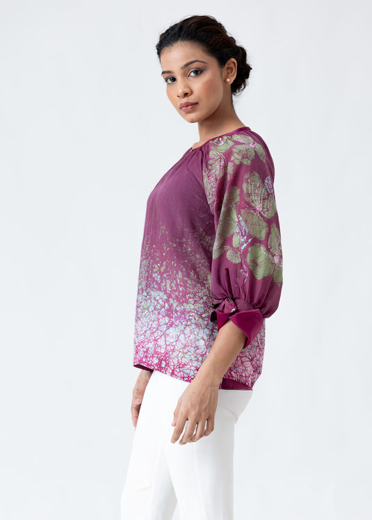Batik Puff Raglan Sleeve Top