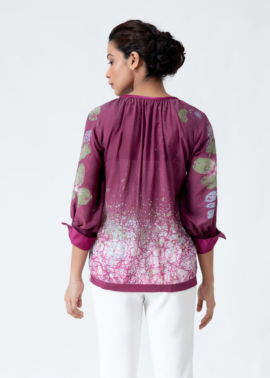 Batik Puff Raglan Sleeve Top