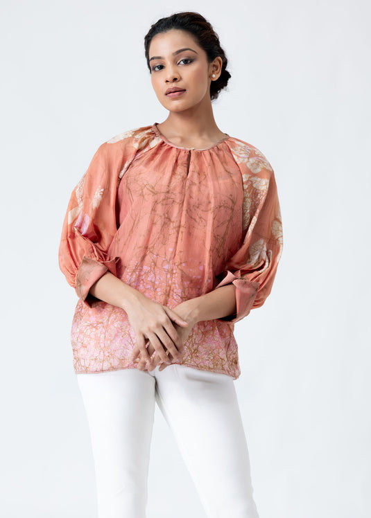 Batik Puff Raglan Sleeve Top