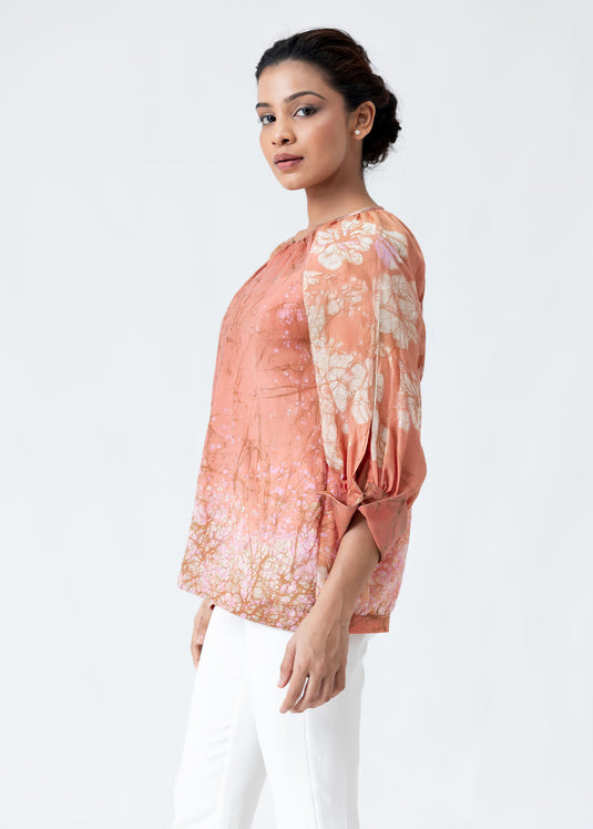 Batik Puff Raglan Sleeve Top