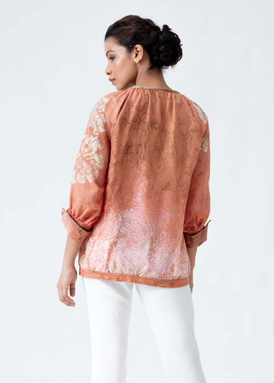 Batik Puff Raglan Sleeve Top