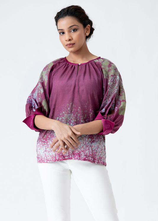 Batik Puff Raglan Sleeve Top