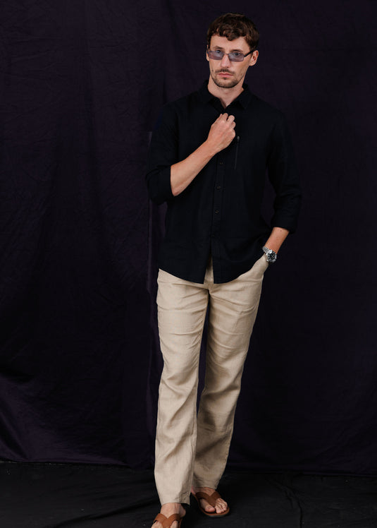 Men's Detailed Linen L/S Shirt.