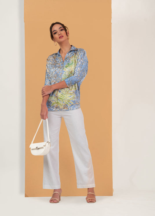 Batik blouse detailed with tropical leaves