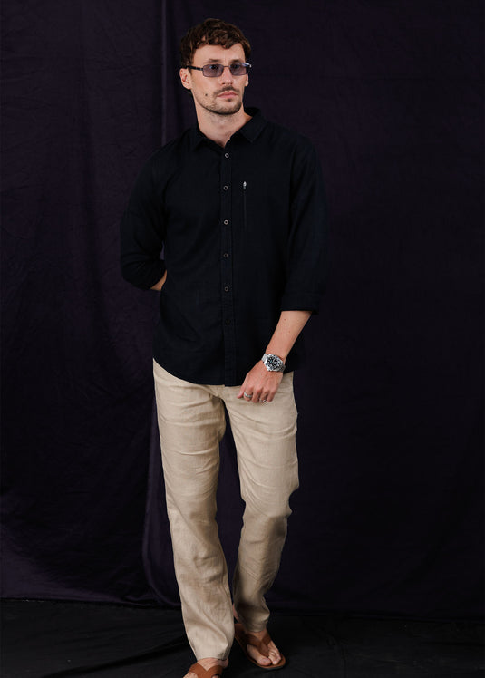 Men's Detailed Linen L/S Shirt.