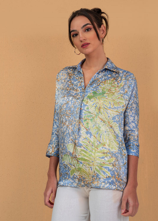 Batik blouse detailed with tropical leaves