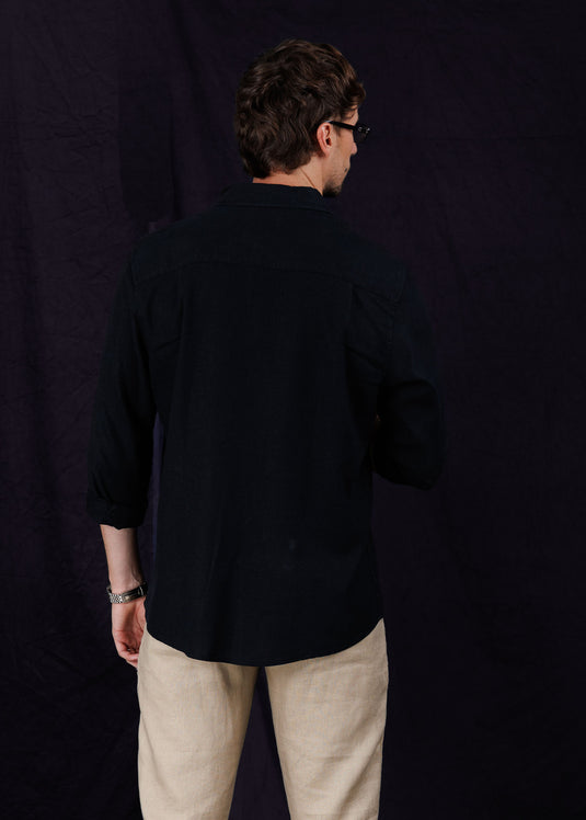 Men's Detailed Linen L/S Shirt.