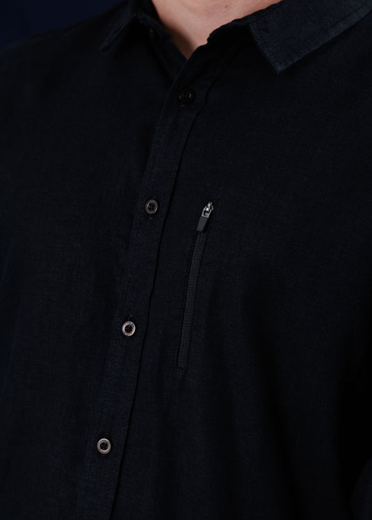 Men's Detailed Linen L/S Shirt.