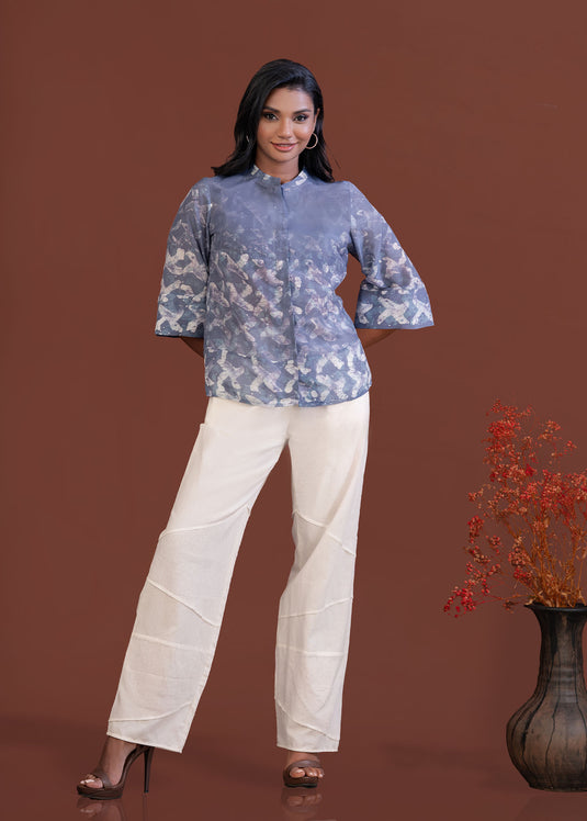 Batik top with hidden buttonhole placket