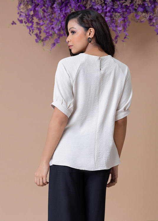 Raglan sleeve blouse with front pintucks