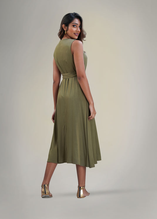 Button down dress with tie & front flaps