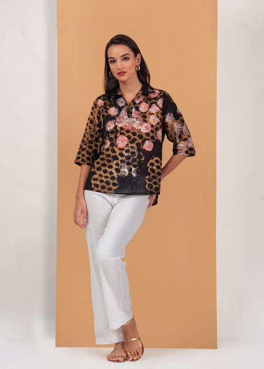 Batik roses hand printed shirt blouse