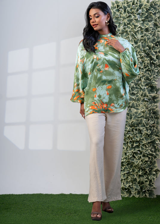 High neck cold shoulder kaftan top