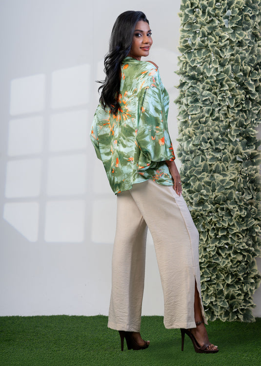 High neck cold shoulder kaftan top