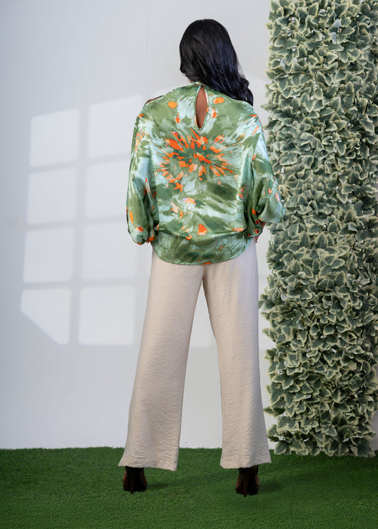 High neck cold shoulder kaftan top