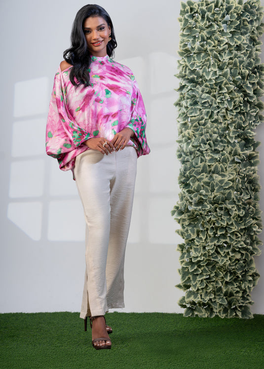 High neck cold shoulder kaftan top