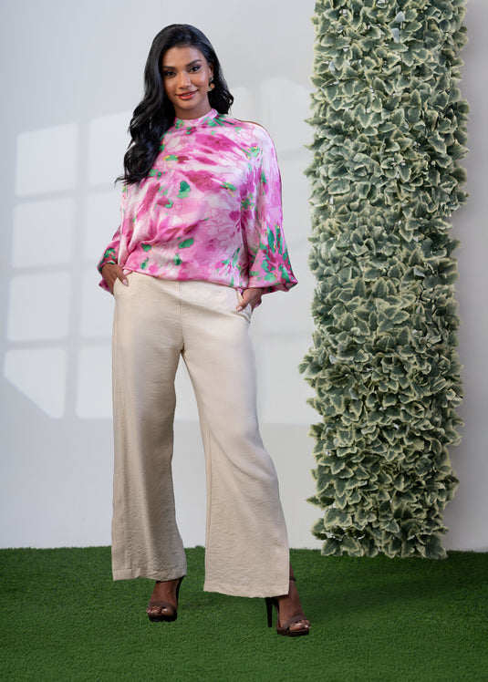 High neck cold shoulder kaftan top