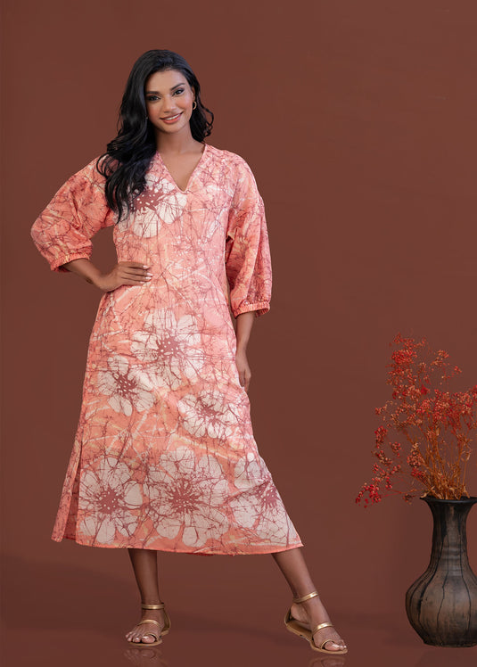 Batik v neck double slit maxi dress