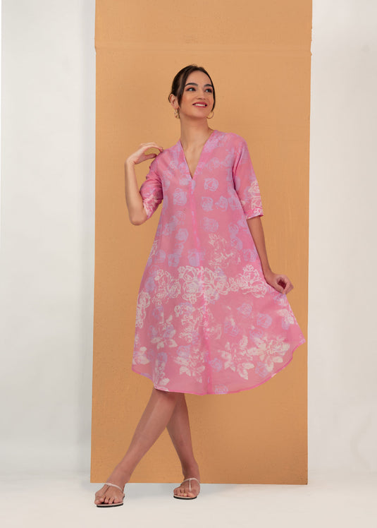 Batik V-neck flare dress