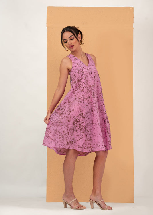 Back flowers  printed sleeveless dress