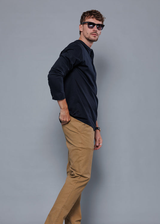 Half Buttoned Placket L/S T-Shirt