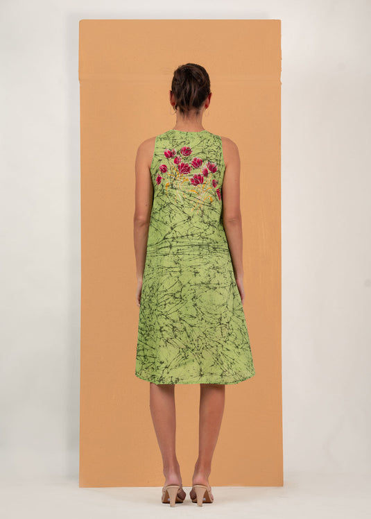 Back flowers  printed sleeveless dress