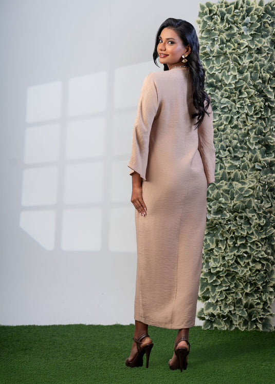 Dolman sleeve midi dress with front slit