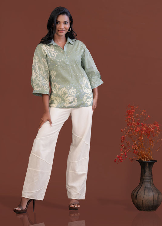 Batik bell sleeve floral blouse