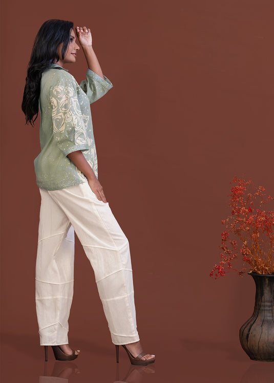 Batik bell sleeve floral blouse
