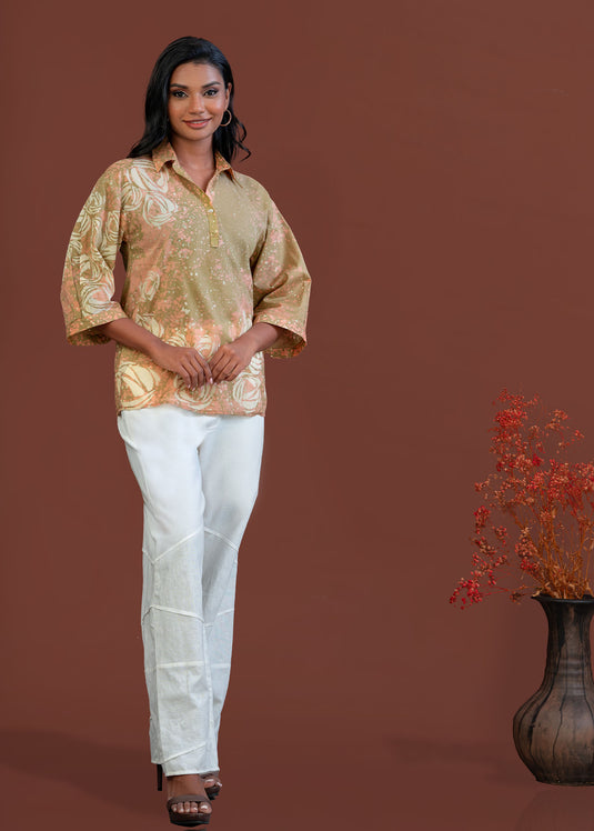 Batik bell sleeve floral blouse