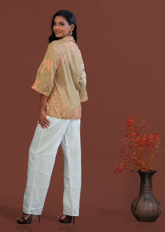 Batik bell sleeve floral blouse