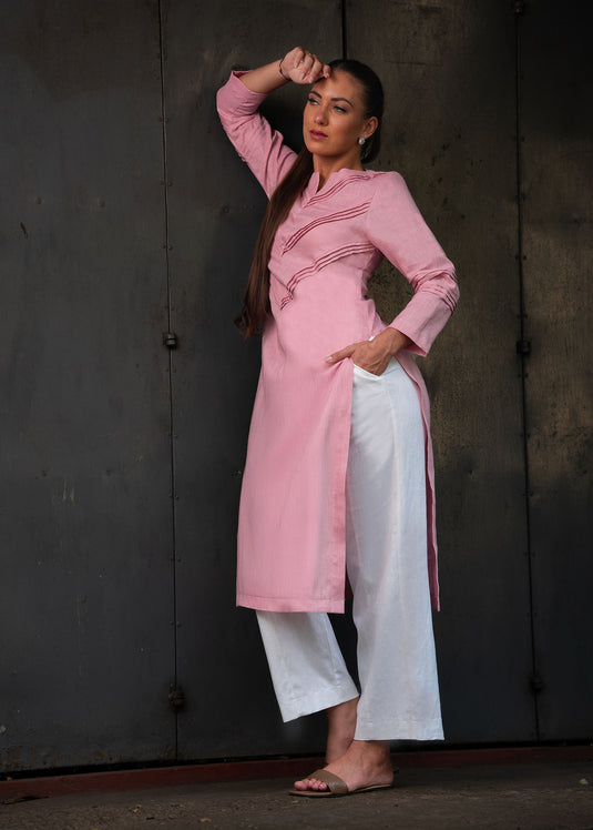 Pintuck Detailed Long Kurtha Top