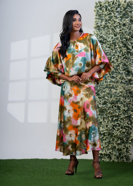 Printed kaftan top with cuff