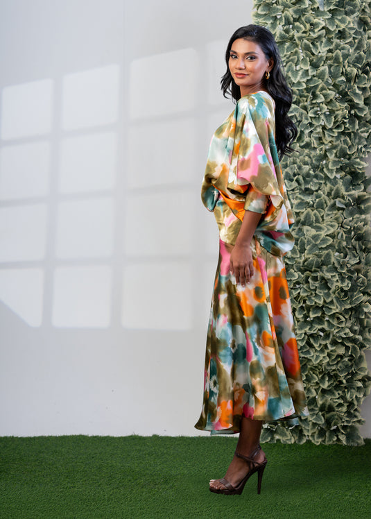 Printed kaftan top with cuff