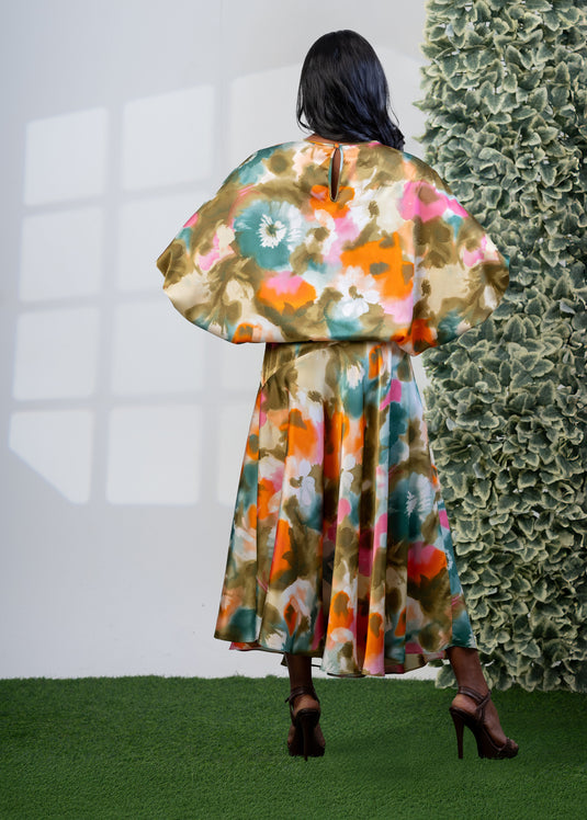 Printed kaftan top with cuff