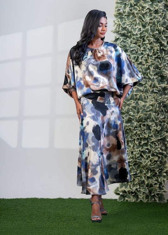 Printed kaftan top with cuff