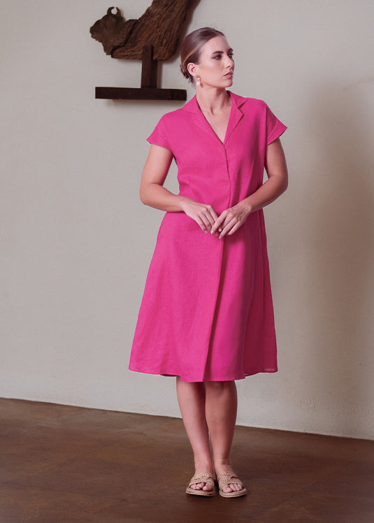 Cuban collar dress with front pleat