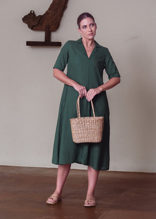 Midi dress with cuban collar