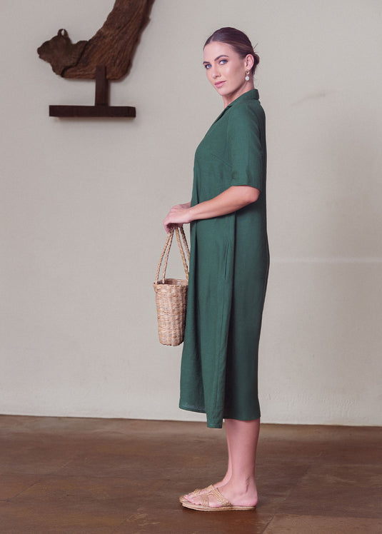 Midi dress with cuban collar