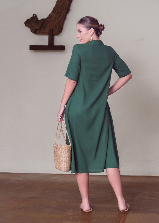 Midi dress with cuban collar