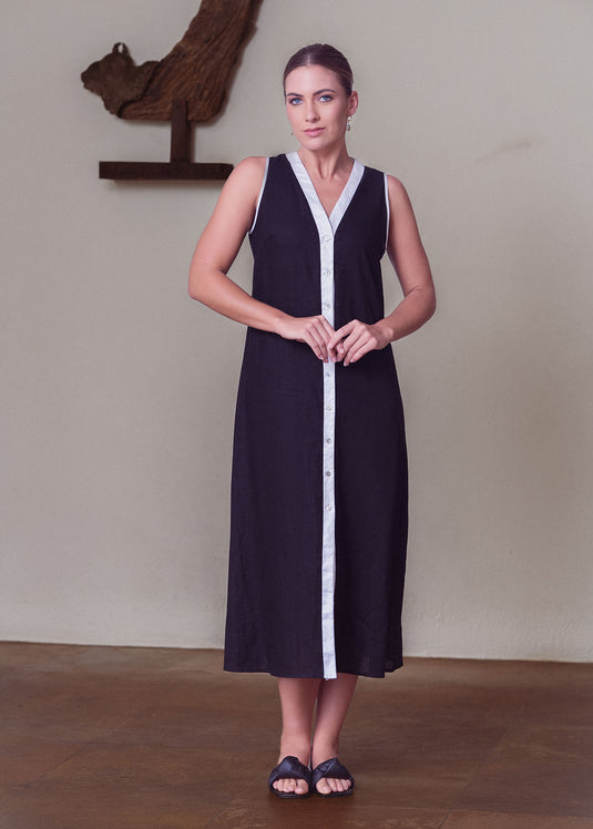 Sleeveless midi dress with costrast detail