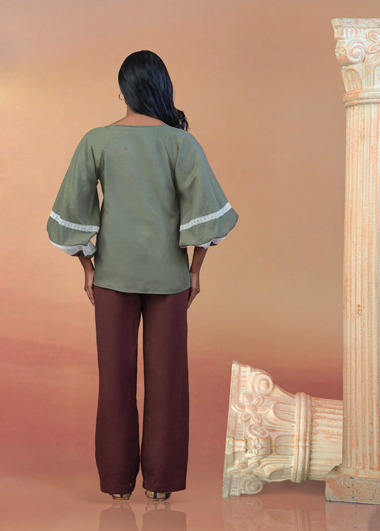 Puff sleeve blouse with lace detail