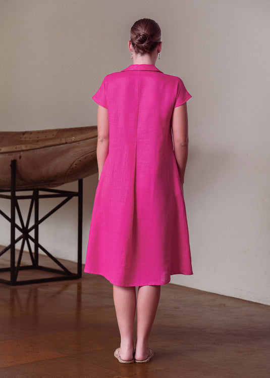 Cuban collar dress with front pleat
