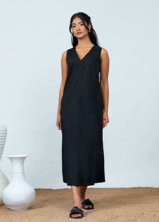 Sleeveless V Neck Midi Dress