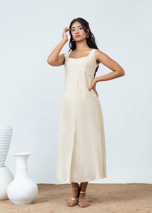 Sleeveless Midi Dress With Waist Seam Detail