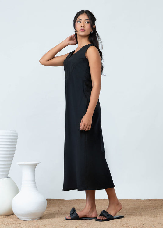 Sleeveless V Neck Midi Dress