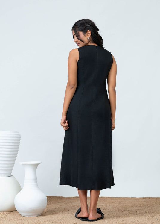 Sleeveless V Neck Midi Dress