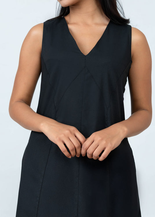 Sleeveless V Neck Midi Dress