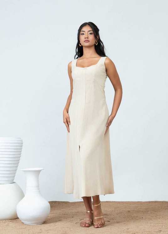 Sleeveless Midi Dress With Waist Seam Detail